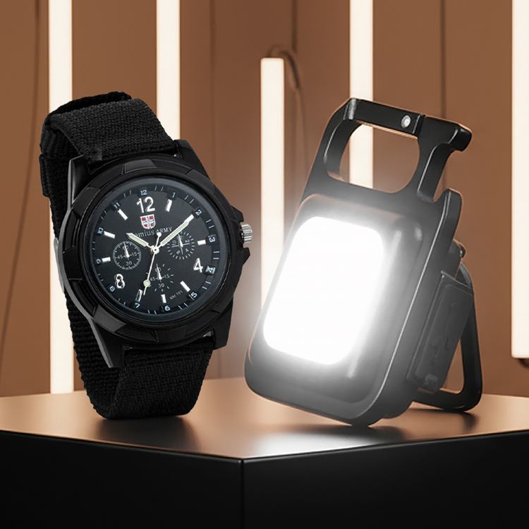 Genius Army Мужские часы Genius Army + Фонарь LED с карабином и магнитом