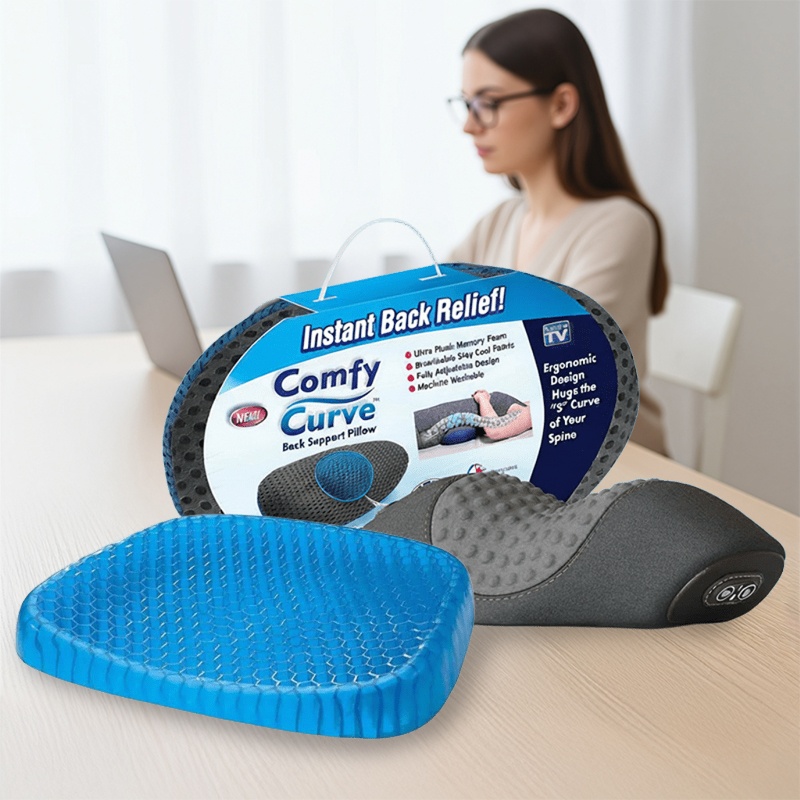 Гелевая подушка для сидения + Ортопедическая подушка под спину + Массажная подушка для шеи