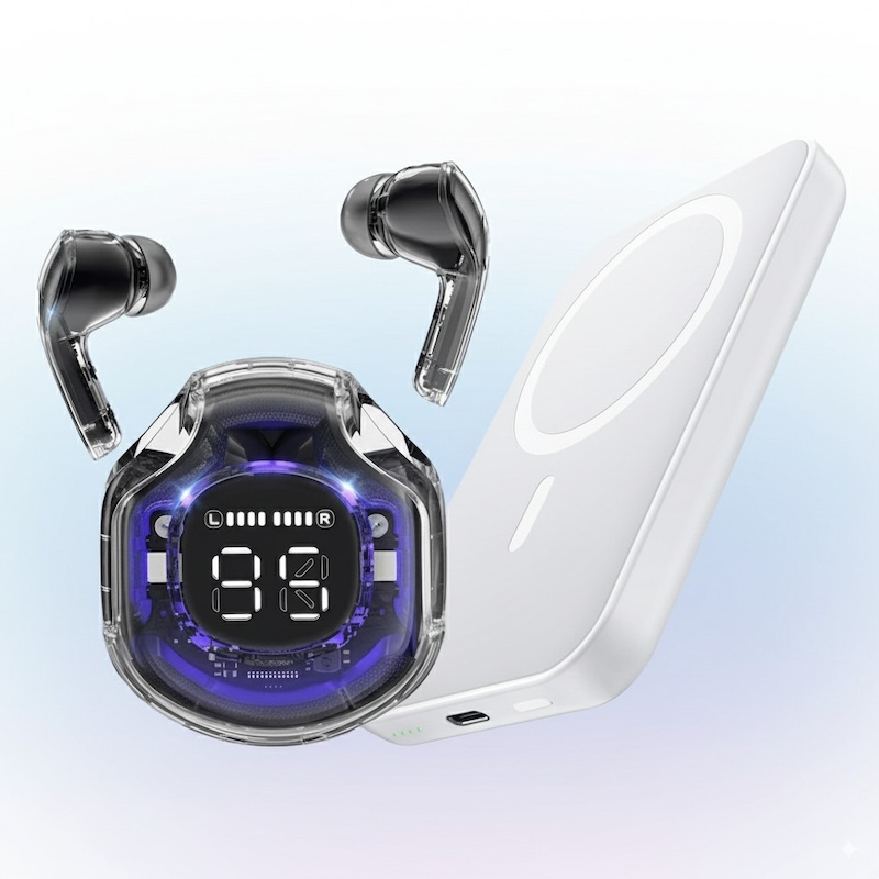 Магнитный Power Bank 10000 мАч с беспроводной зарядкой + Беспроводные наушники Ultrapods Pro