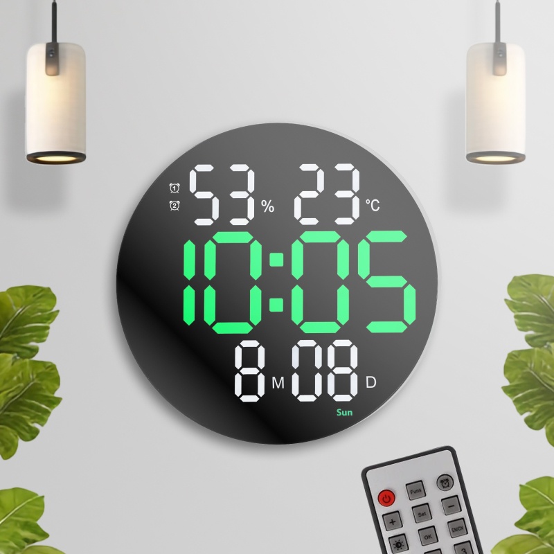 Круглые настенные электронные часы 3813L с термометром, гигрометром и календарем