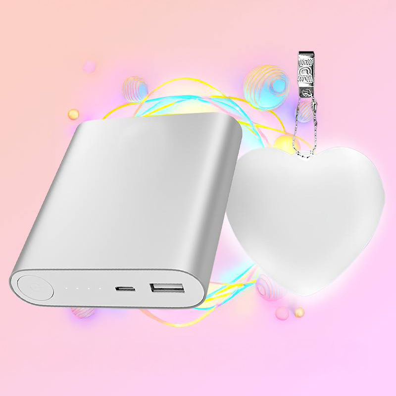 Повербанк 10400 mAh с быстрой зарядкой + Брелок Сердце с LED подсветкой