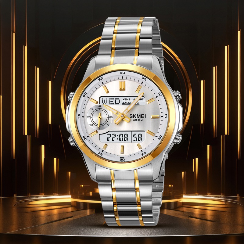 Мужские часы SKMEI 2284 металлические Digital мировое время и 5 будильников