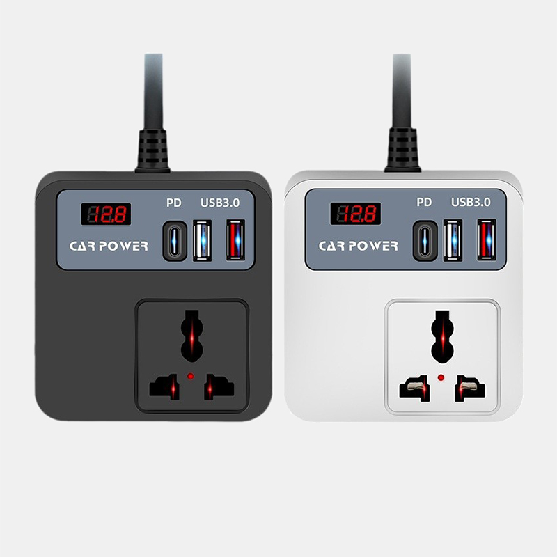 Преобразователь напряжения в авто Car Power 12-220V розетка-инвертор с USB и Type-C