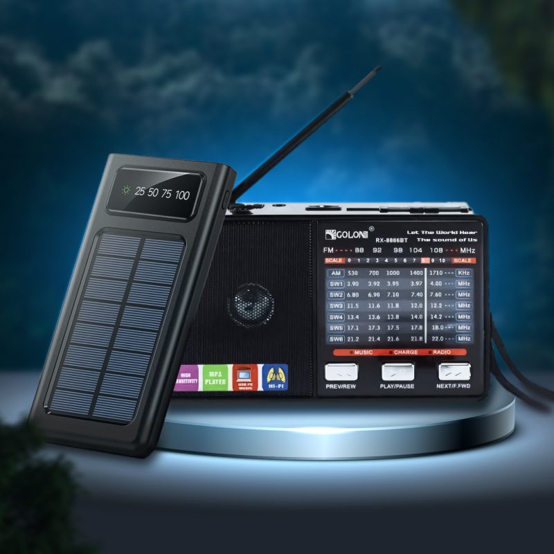 Аккумуляторный фонарь-радио с MP3 + Повербанк с LED фонарем на солнечной батарее