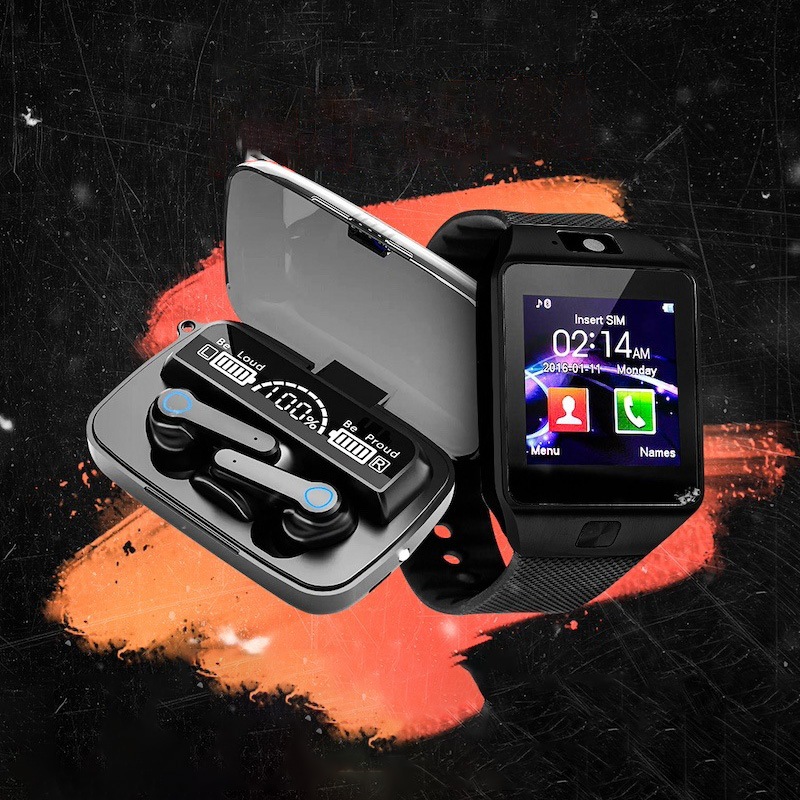 Беспроводные наушники M19 с PowerBank + Умные часы Smart Watch DZ09