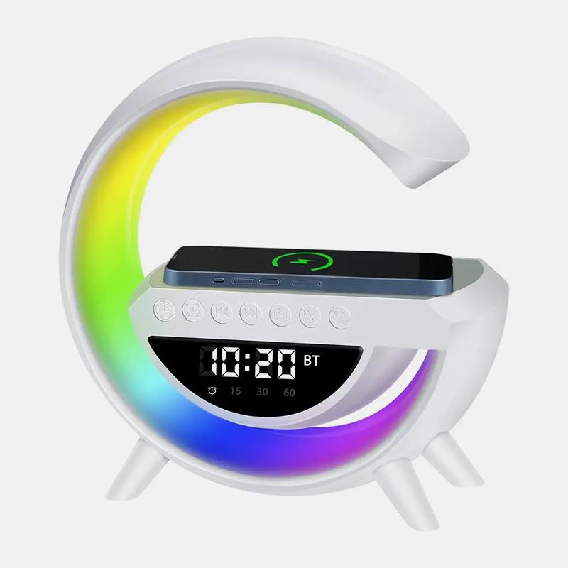 Настольная лампа ночник 4 в 1 с Bluetooth колонкой, будильником и беспроводной зарядкой