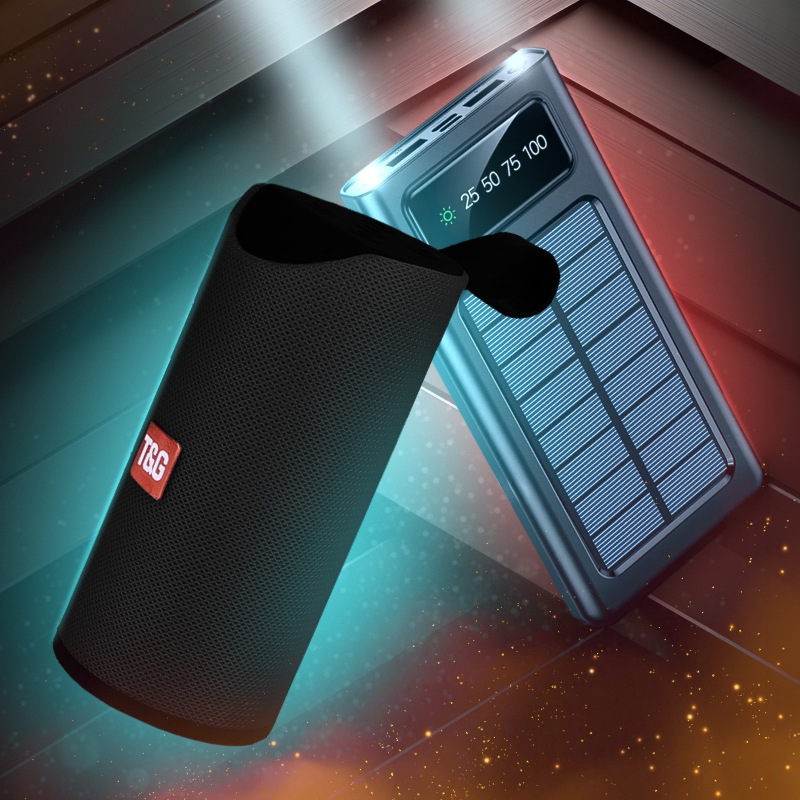 Портативная колонка с радио 1050 + Повербанк с LED фонарем на солнечной батарее