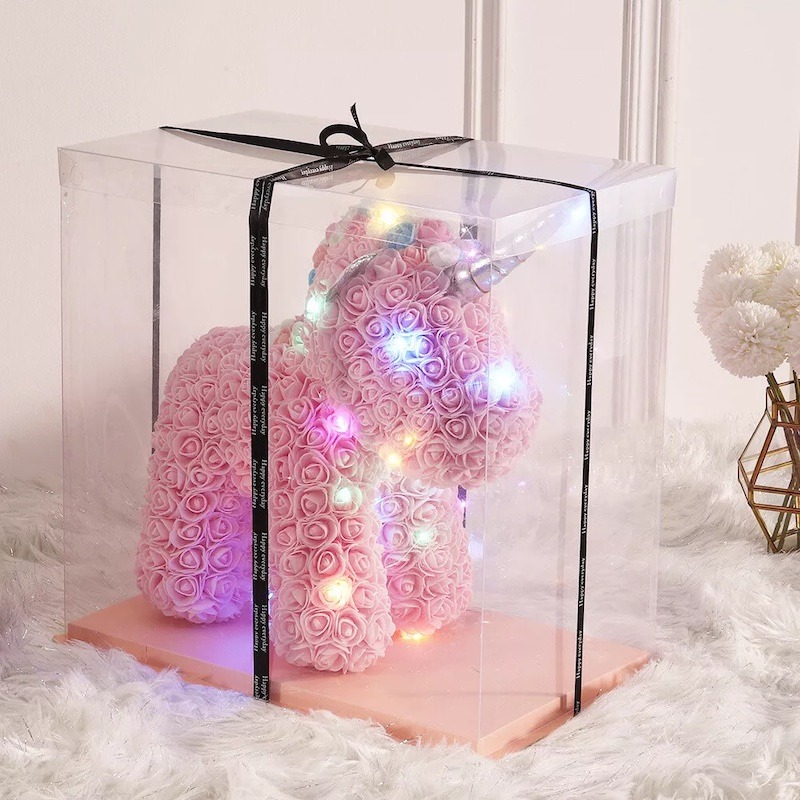 Единорог из роз 3D Flower Unicorn в подарочной упаковке