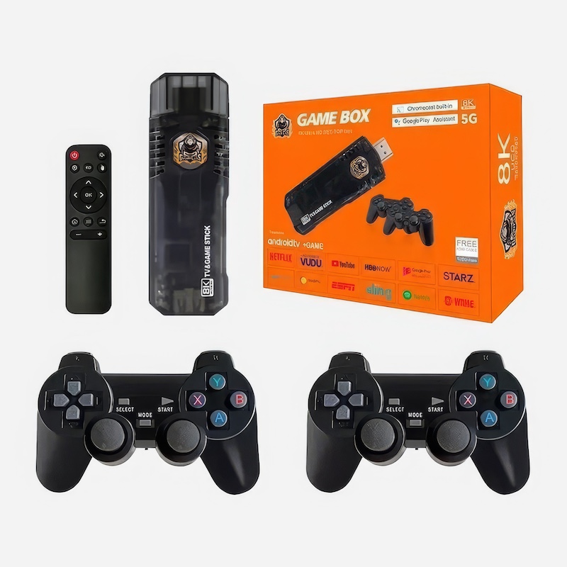 Беспроводная игровая консоль TV Stick 5G с Android 12, 10000+ игр и 2 джойстиками