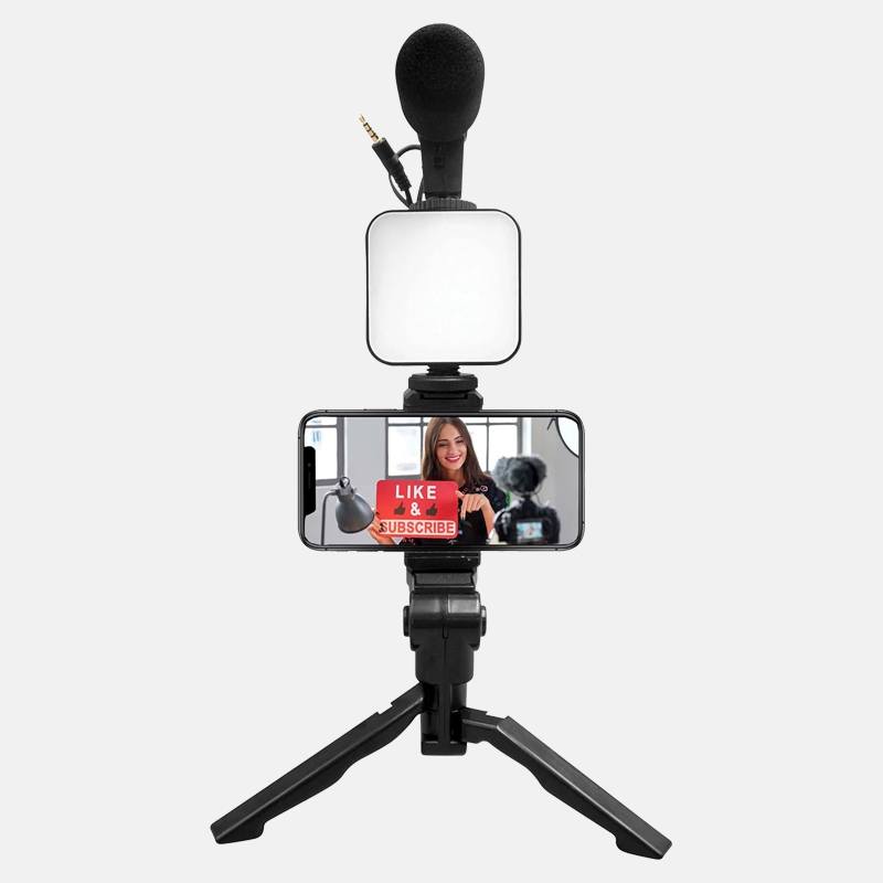 Набор блогера 4 в 1: штатив для телефона с микрофоном, светом, пультом и триподом