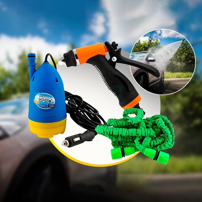 Портативная автомобильная мойка от прикуривателя с насосом, шлангом и распылителем
